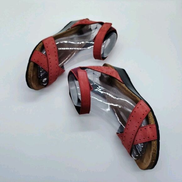 Naot Sandals 37 6 6.5 Women’s Brick Red Leather Wedge Comfort Ankle Strap Shoes - Picture 5 of 7